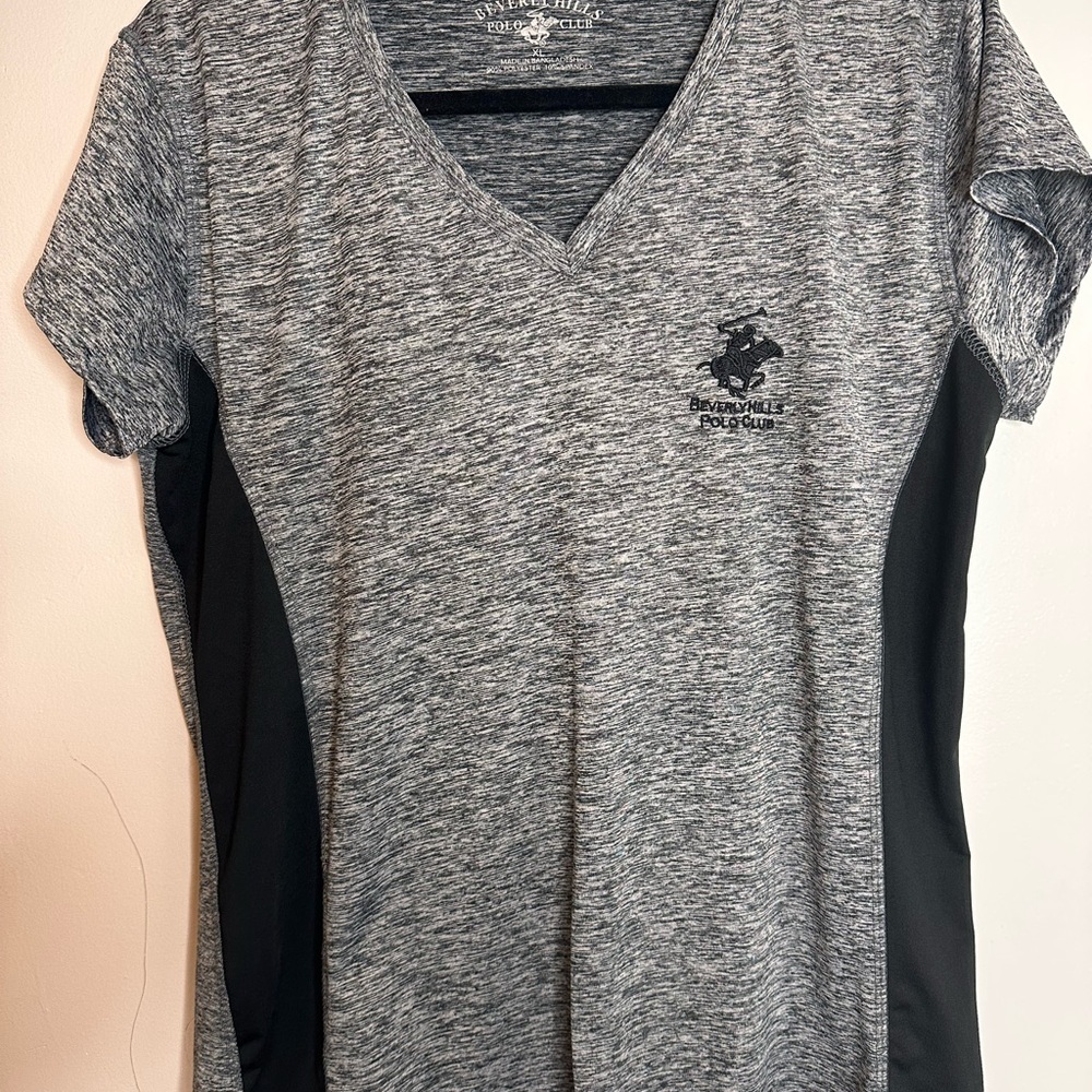 Beverly Hills Polo Club Gray and Black V-Neck Tee